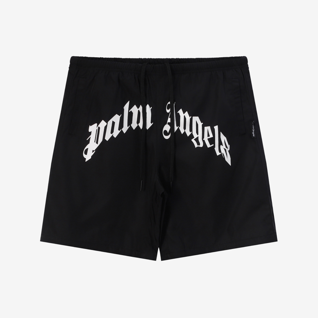 Palm Angels Swim Shorts Black Whit Curves Logo