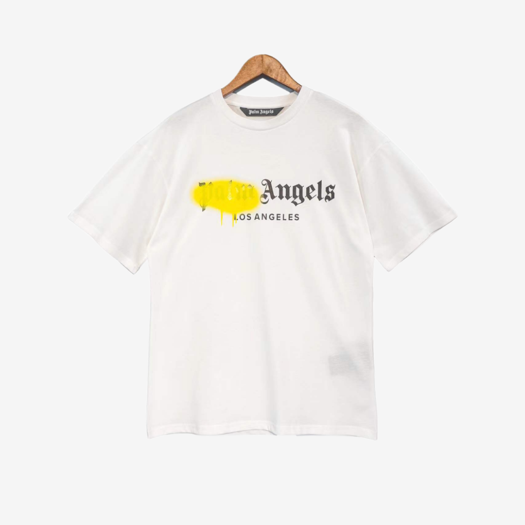 T-Shirt Palm Angels Spray Paint Print White & Yellow