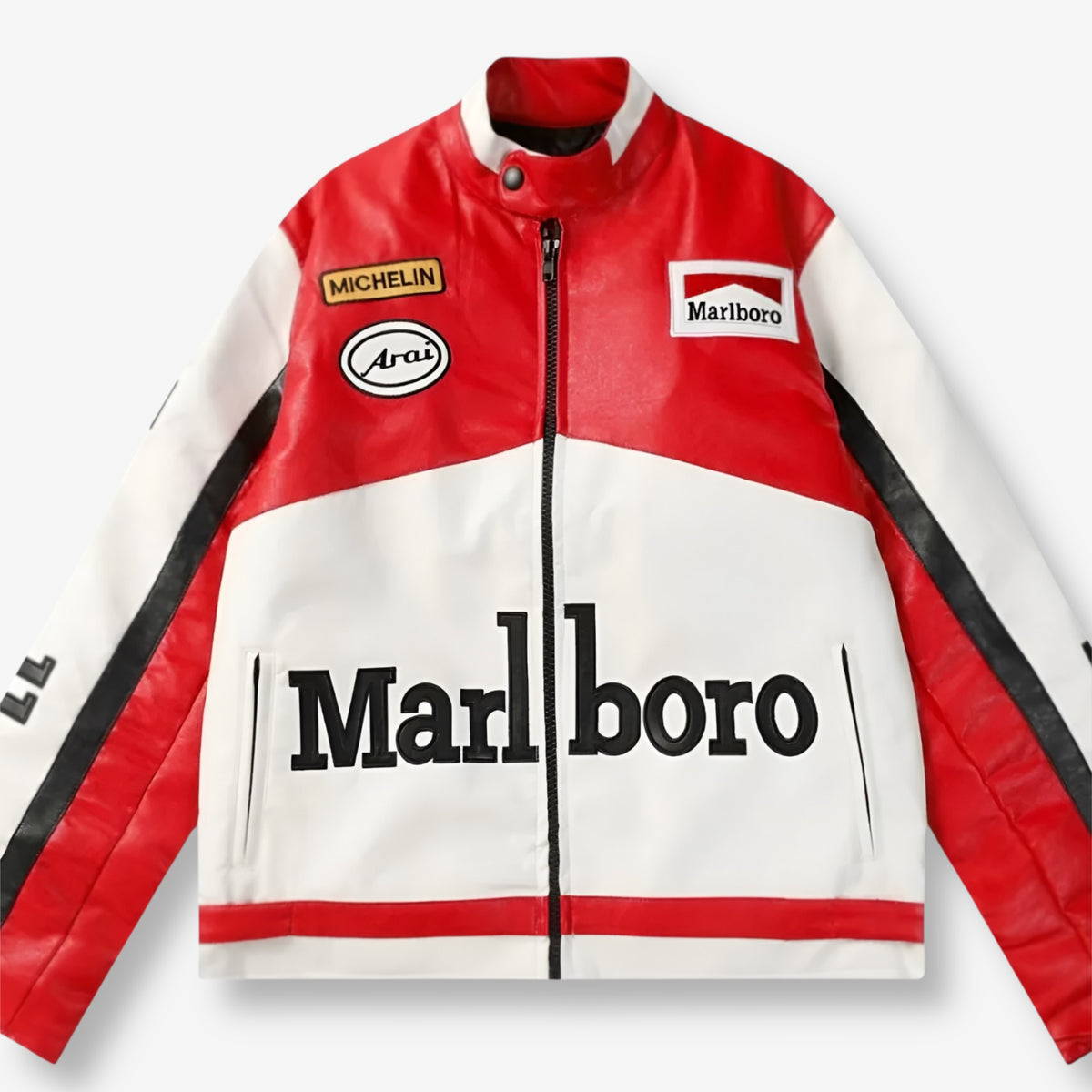 Marlboro Red White Leather Racing Jacket