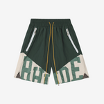 Rhude Flight Logo Print Cotton-Twill Drawstring Shorts Green