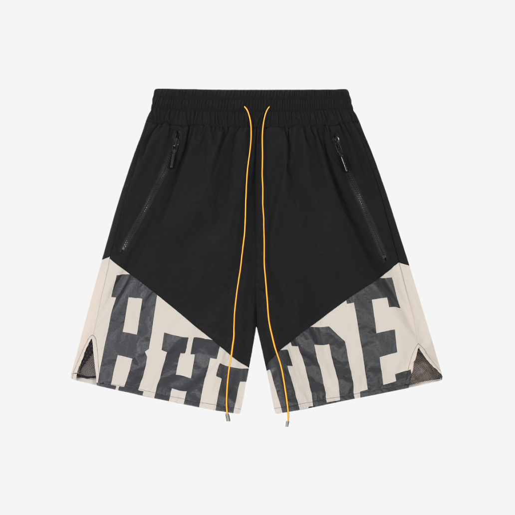 Rhude Flight Logo Print Cotton-Twill Drawstring Shorts Black