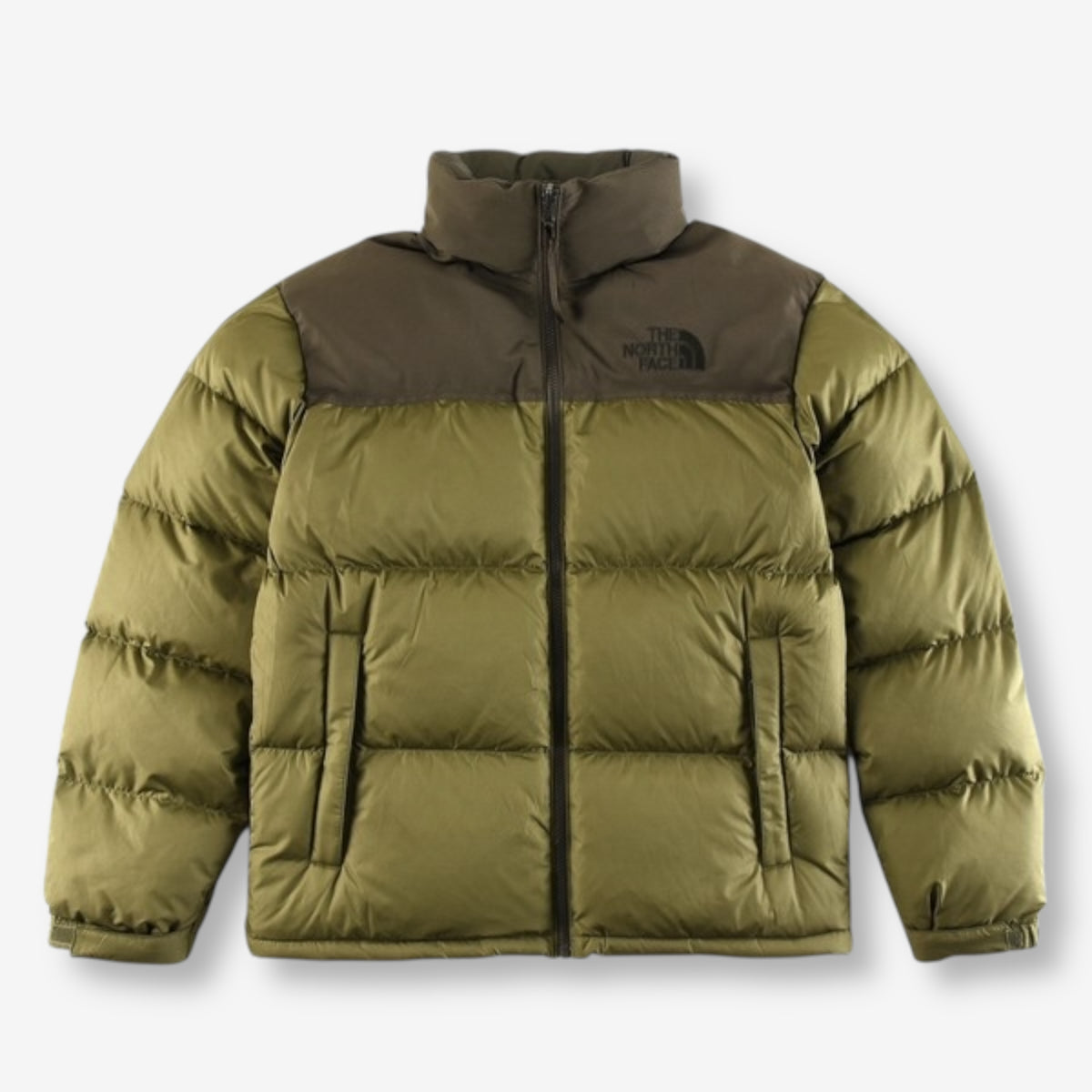The North Face 1996 Retro Nuptse Jacket – Olive green with dark olive upper panel.