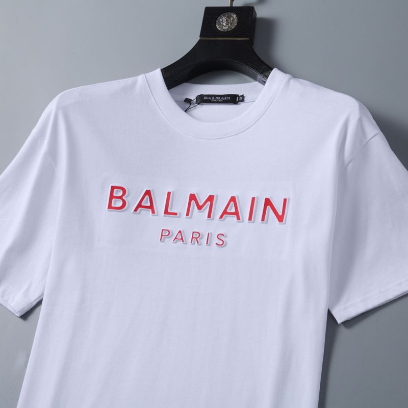 T-Shirt Balmain Paris White Red Logo