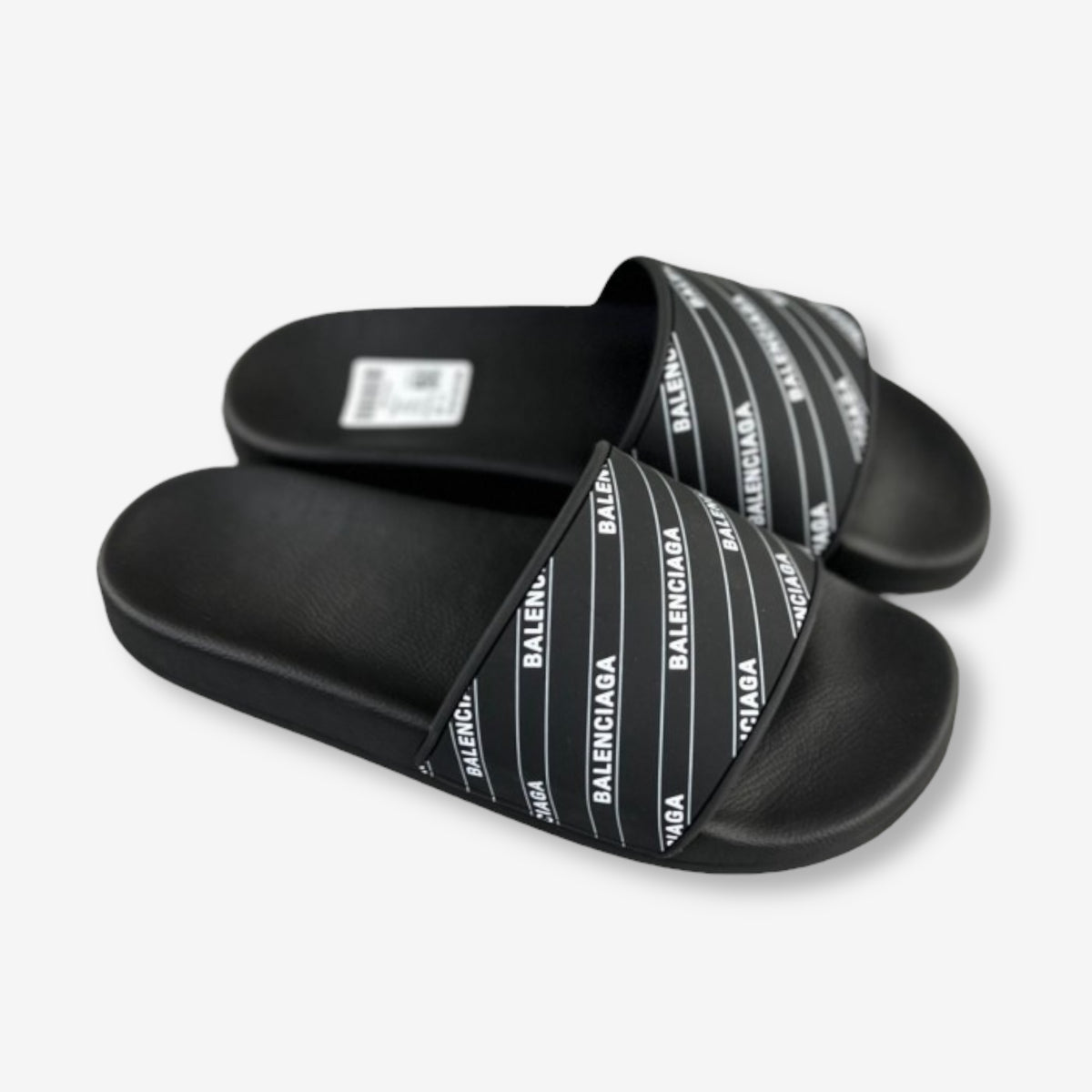 Balenciaga Pool Slides Logo All Over Black