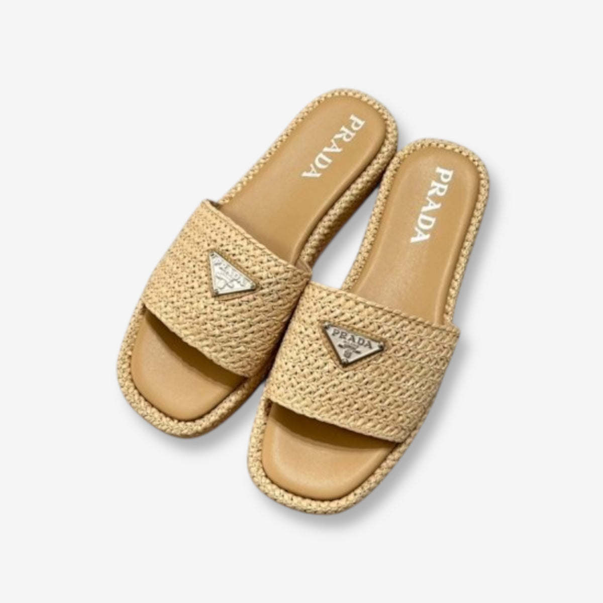 Prada Raffia Slide Sandal “Beige”