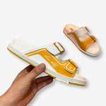 Louis Vuitton Waterfront Mule “White and Yellow with Signature Buckles”