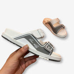 Louis Vuitton Buckle Sandal “White and Green with Double Strap”