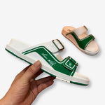 Louis Vuitton Buckle Sandal “White and Green with Double Strap”