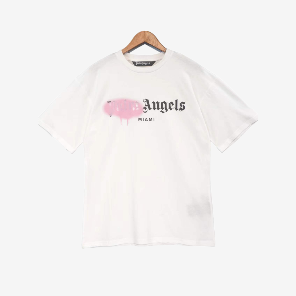 T-Shirt Palm Angels Spray Paint Print White & Pink