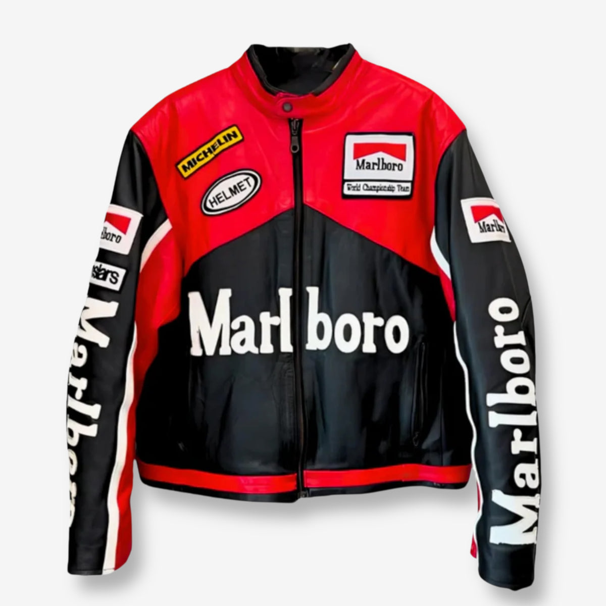 Marlboro Red Black Leather Racing Jacket