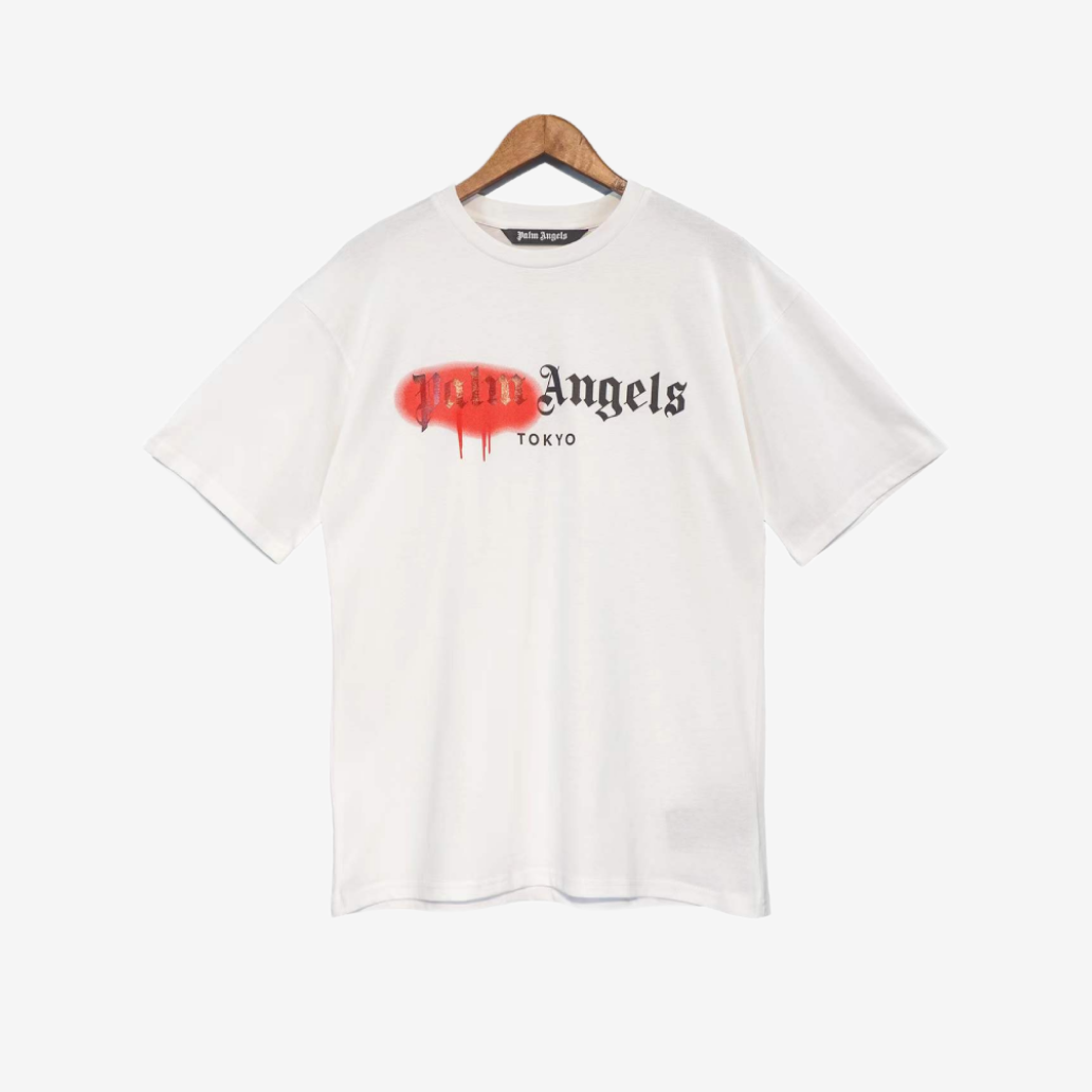 T-Shirt Palm Angels Spray Paint Print White & Red