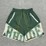 Rhude Flight Logo Print Cotton-Twill Drawstring Shorts Green