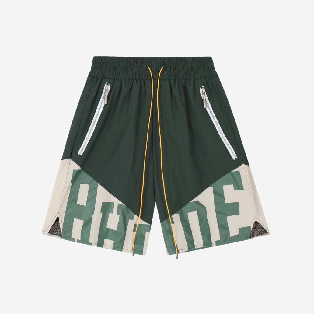 Rhude Flight Logo Print Cotton-Twill Drawstring Shorts Green