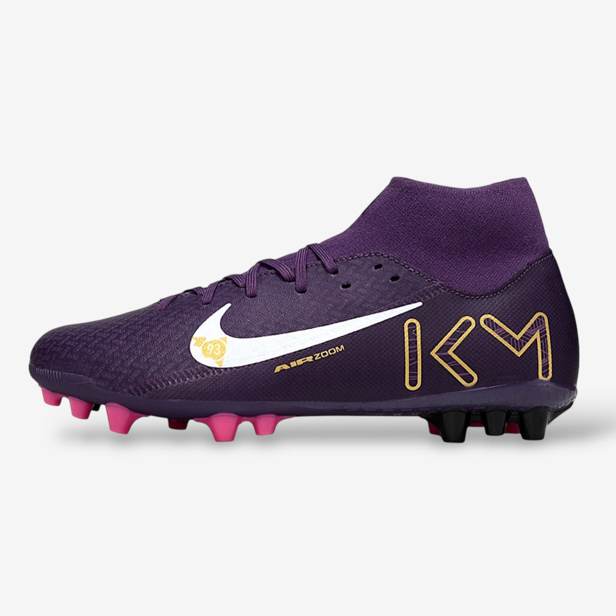 Nike Mercurial Superfly 9 Academy TF “Mbappé 93” – Dark Purple/White/Gold/Pink