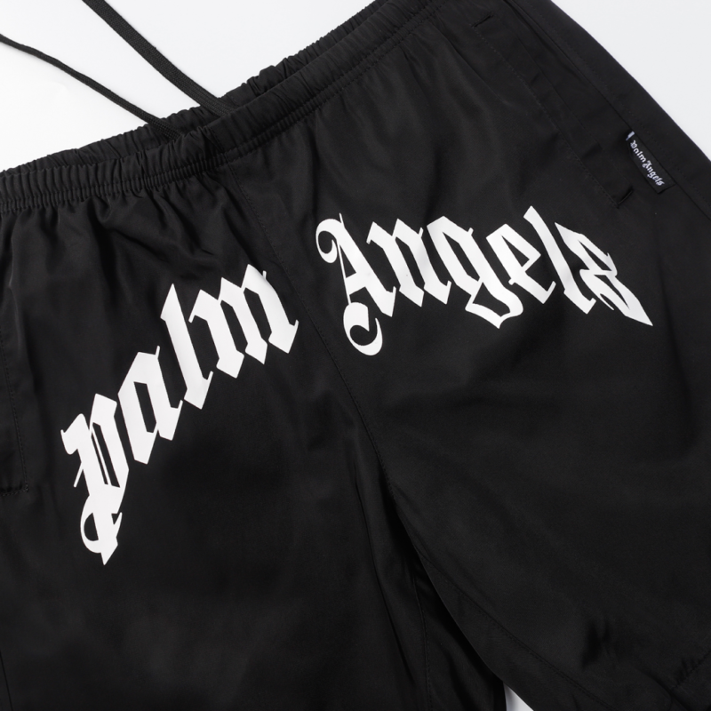 Palm Angels Swim Shorts Black Whit Curves Logo