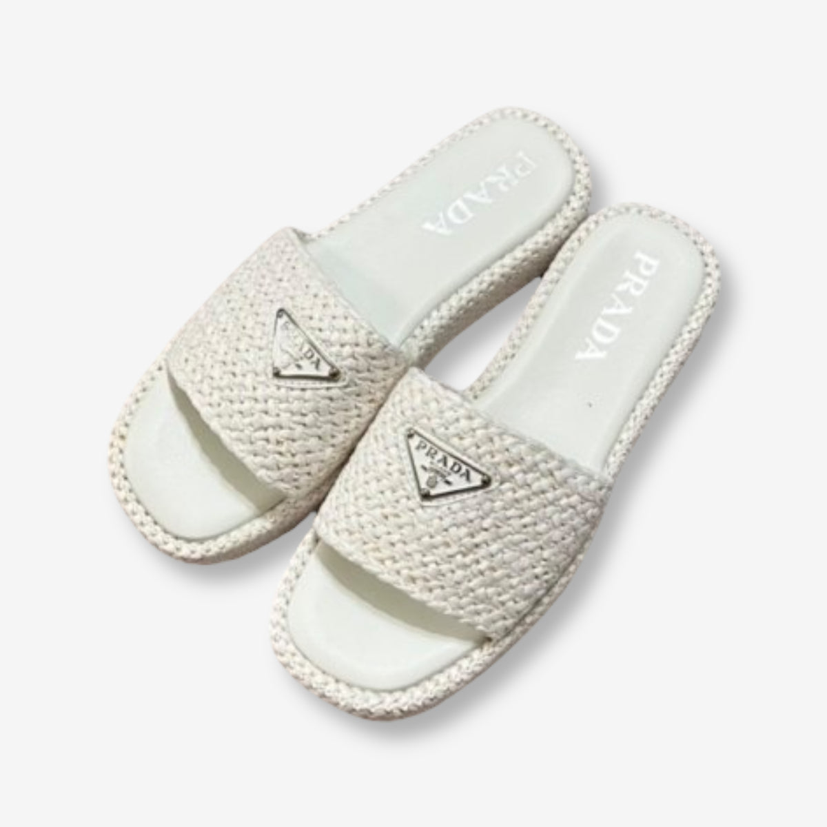 Prada Raffia Slide Sandal “White/Ivory”