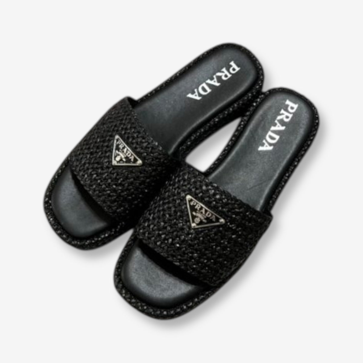 Prada Raffia Slide Sandal “Black Woven”