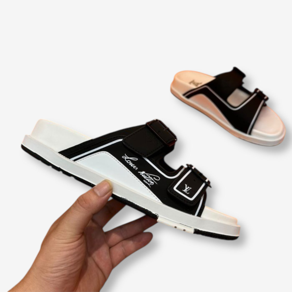 Louis Vuitton Waterfront Mule “Black and White with Signature Buckles”